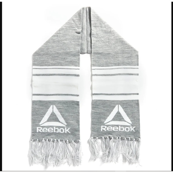 Reebok Fringed Scarf Logo Gray White Soccer One Size Men's Women's New - Picture 2 of 12